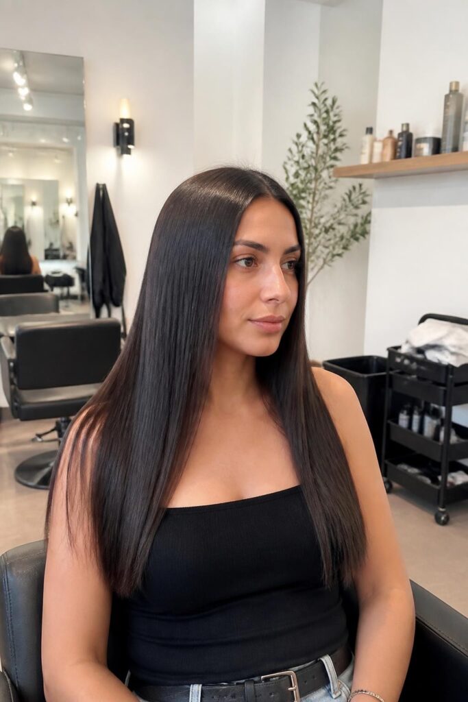 14. Sleek and straight with middle part