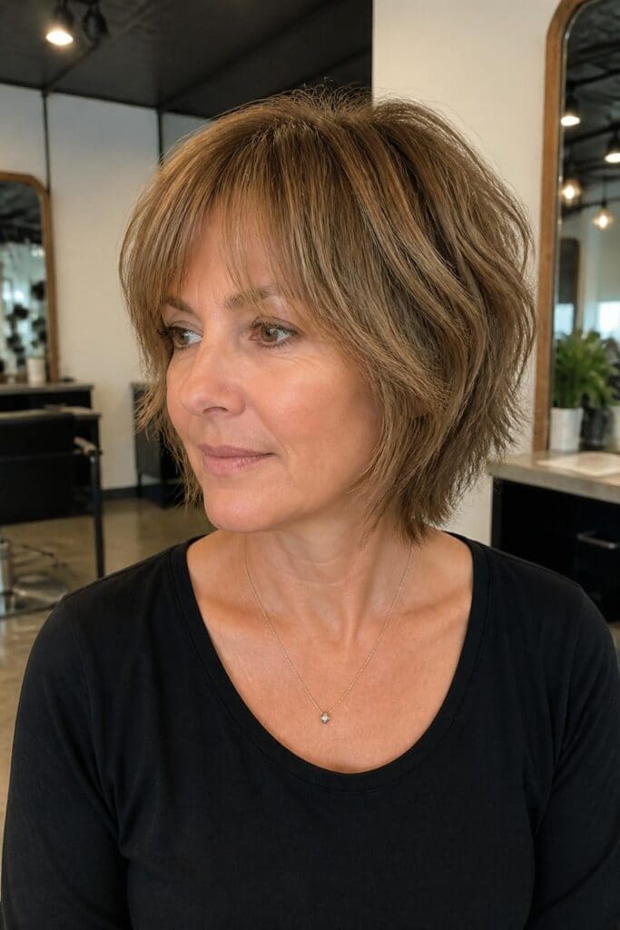 Short Shag with Curtain Bangs hairstyle