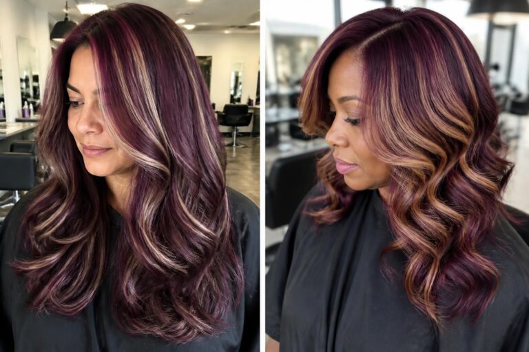 15 stunning deep plum hair with blonde highlights ideas