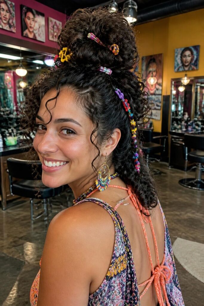 15. The curly accessorized puffs