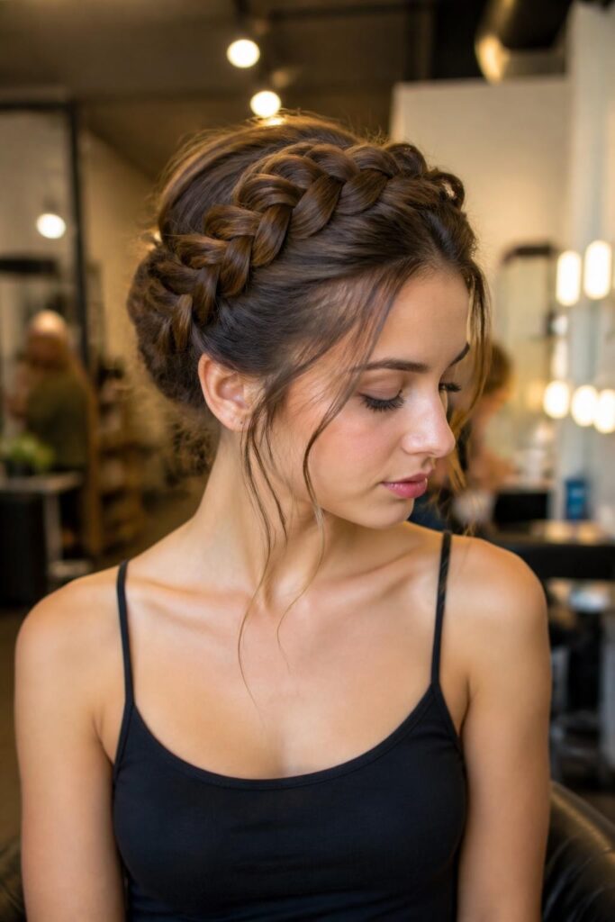 2. Braided crown updo