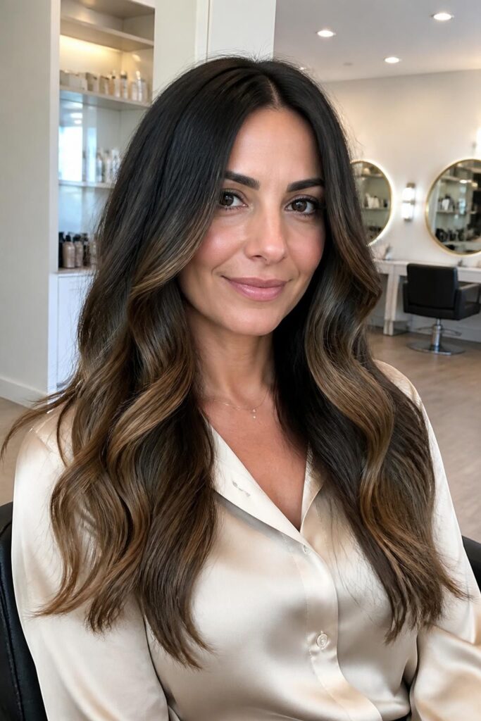 2. Caramel balayage on black hair