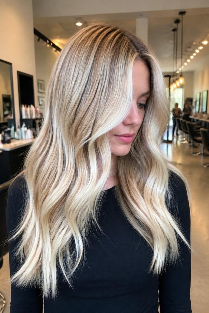 2. Caramel ribbons on platinum blonde