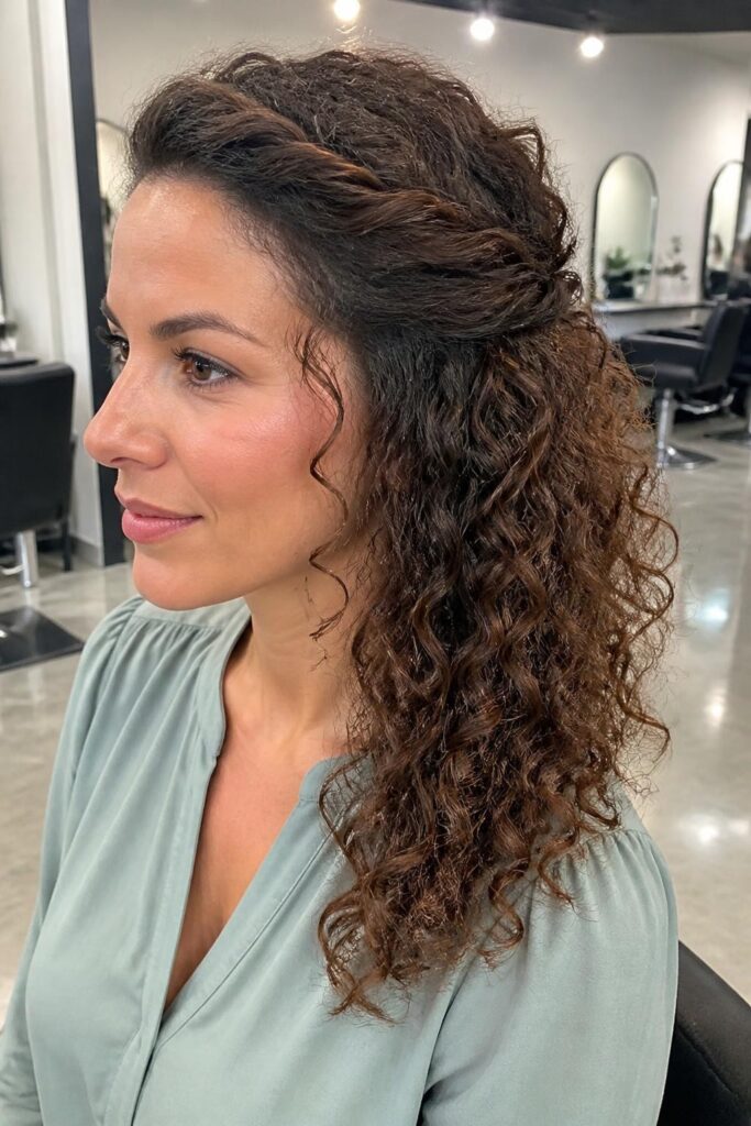 2. Half up half down curly twist