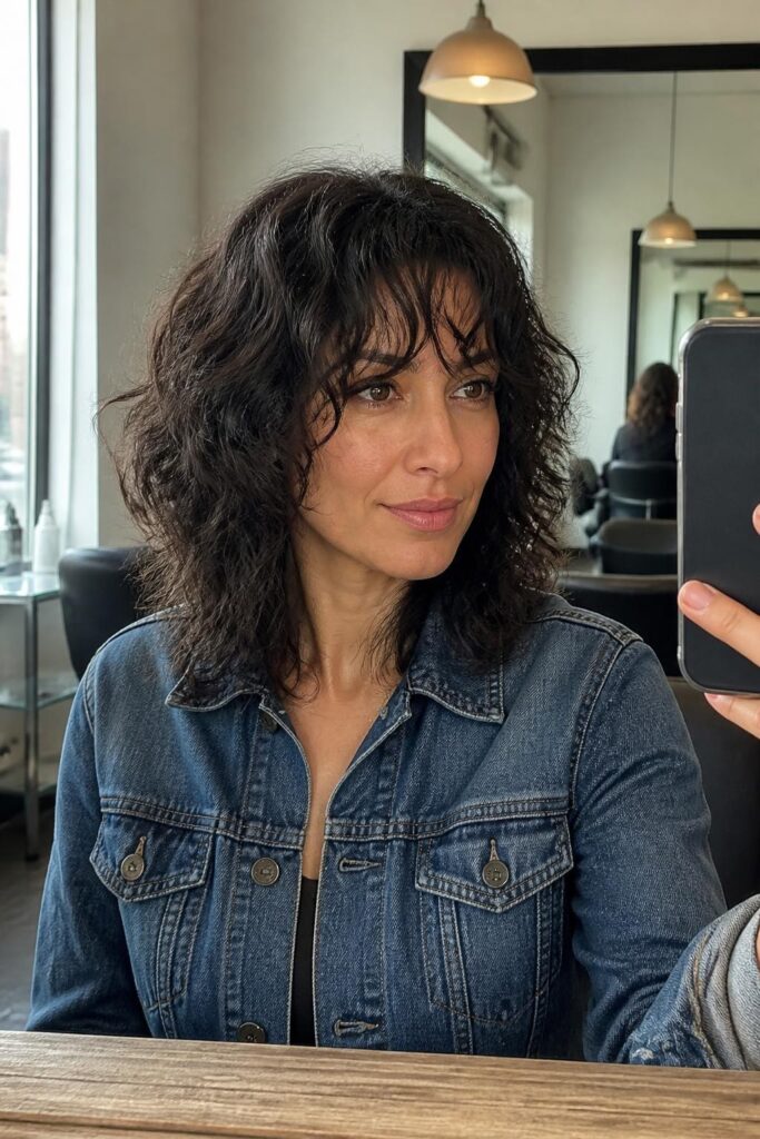 2. Layered lob with wispy bangs