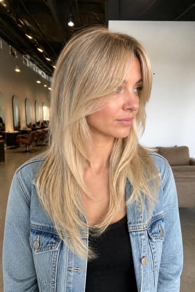 2. Long wolf cut with face-framing layers
