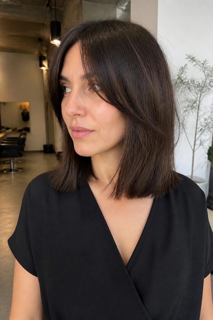 3. Blunt medium cut with curtain bangs