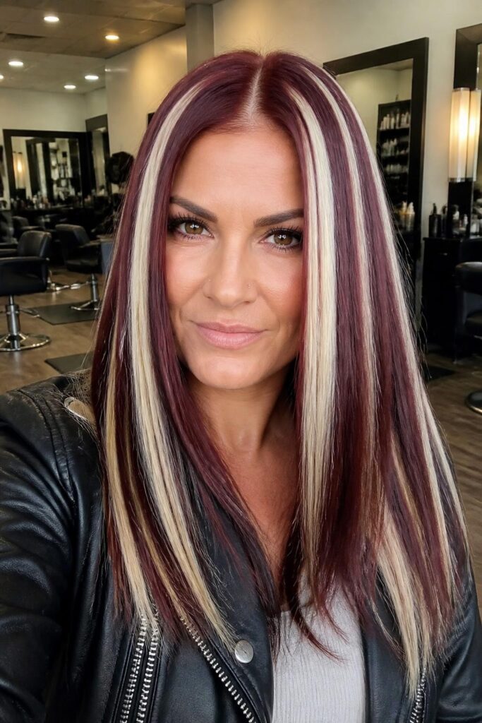 3. Chunky blonde streaks on plum