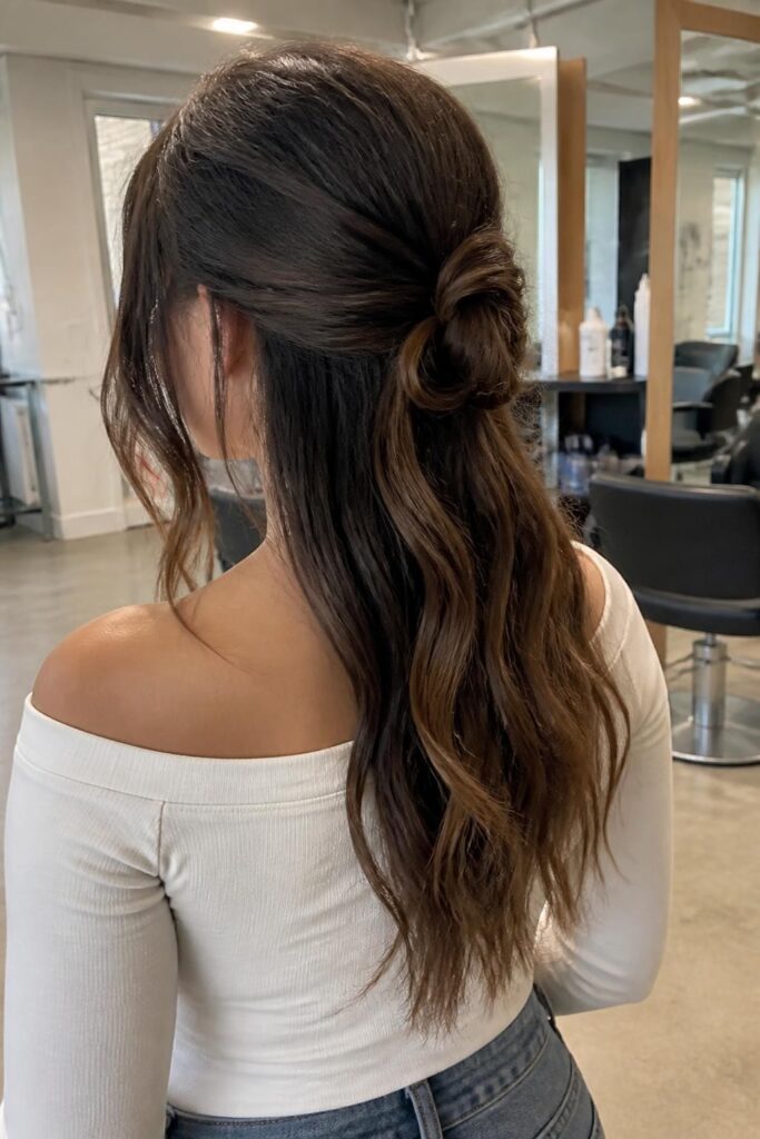 3. Half up half down wavy knot