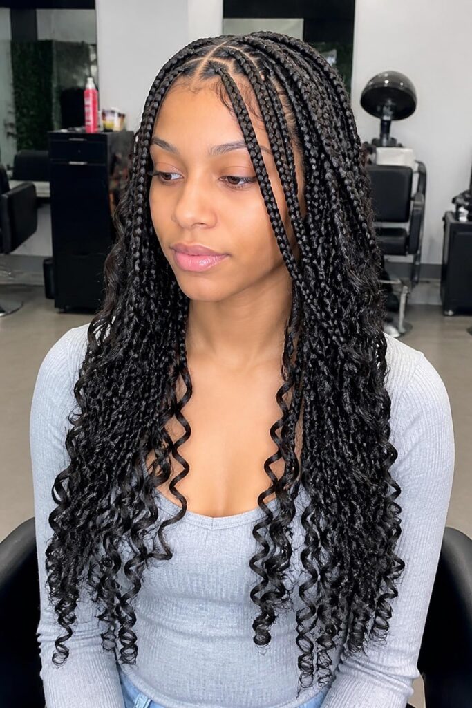 3. Medium knotless braids with spiral curls