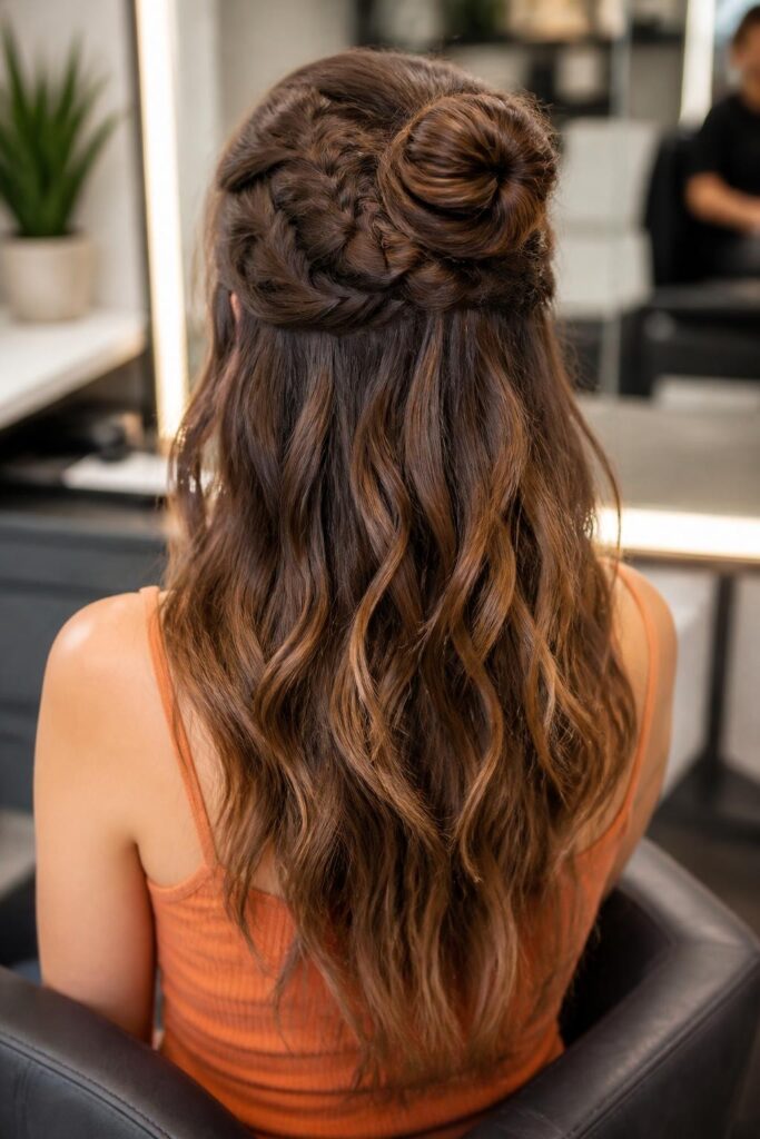 4. Half up braided bun