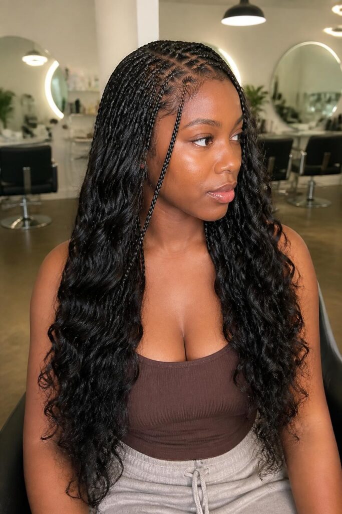 4. Knotless braids with loose deep waves