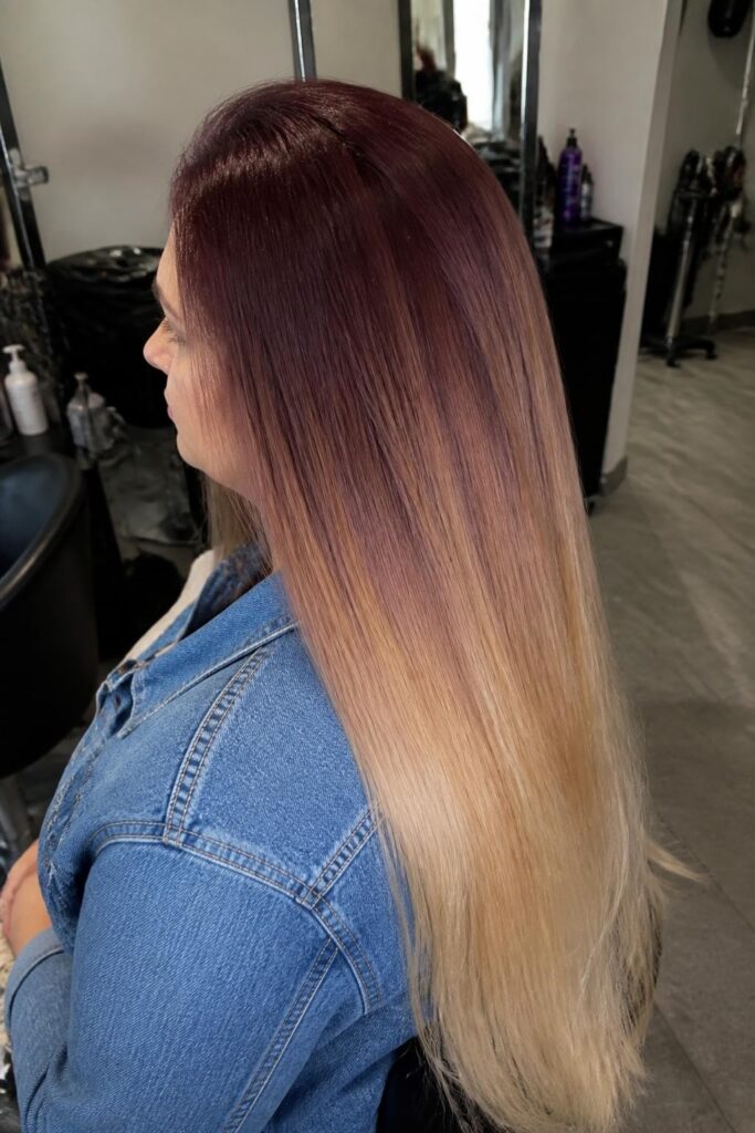 4. Plum roots to blonde ombré