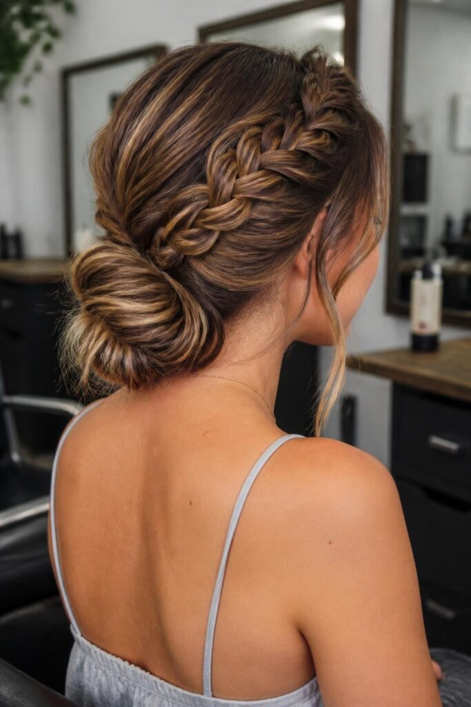 5. Braided low ponytail bun