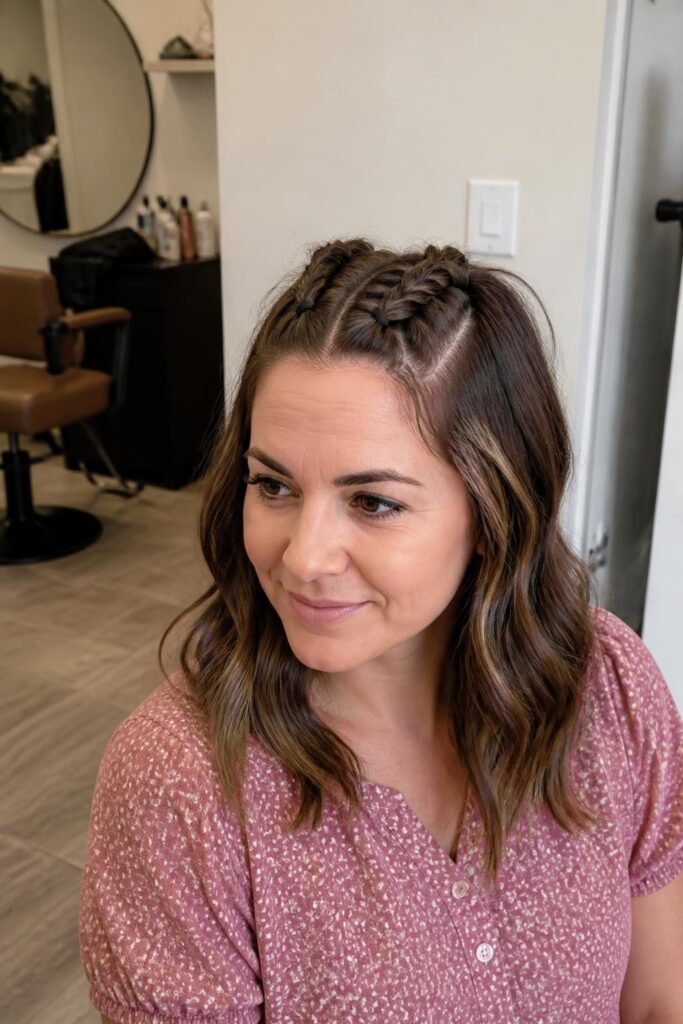 5. Half up half down pigtail braids