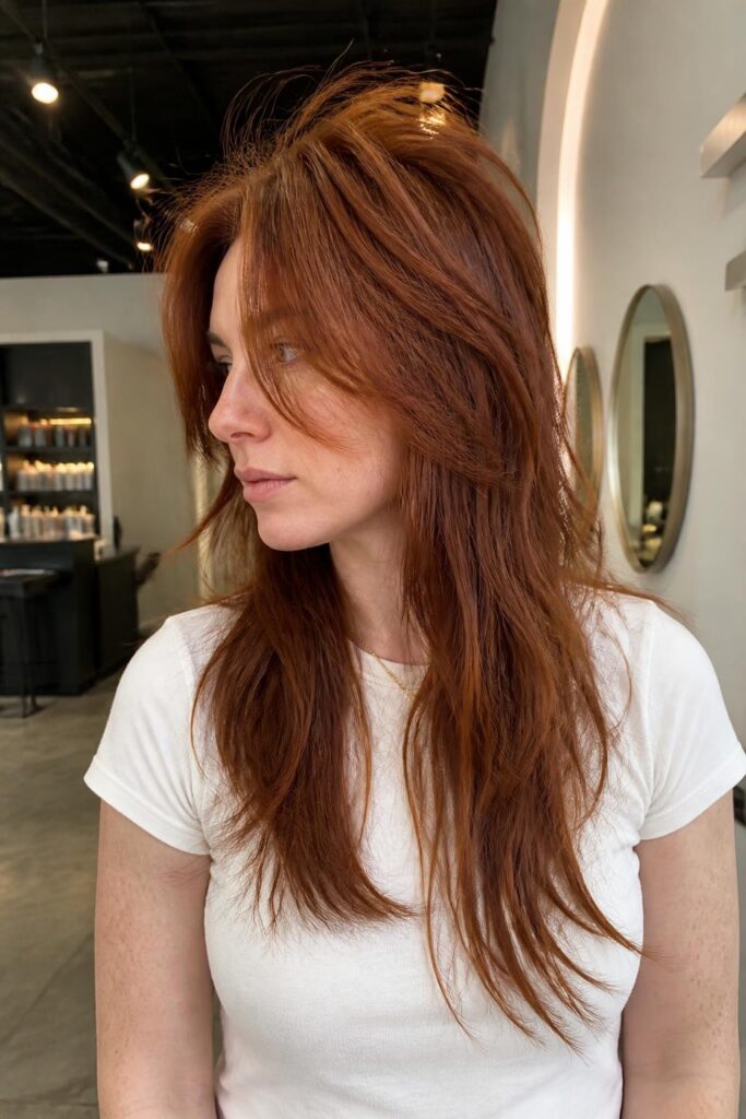 6. Long wolf cut with textured crown