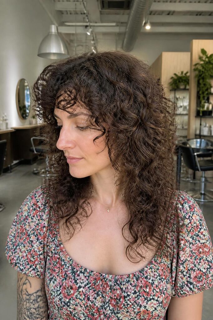 7. Curly wolfcut for fine hair
