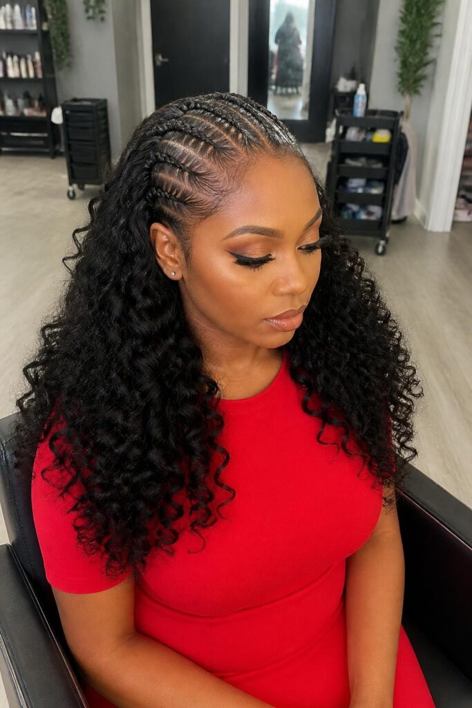 7. Jumbo cornrows with big curls
