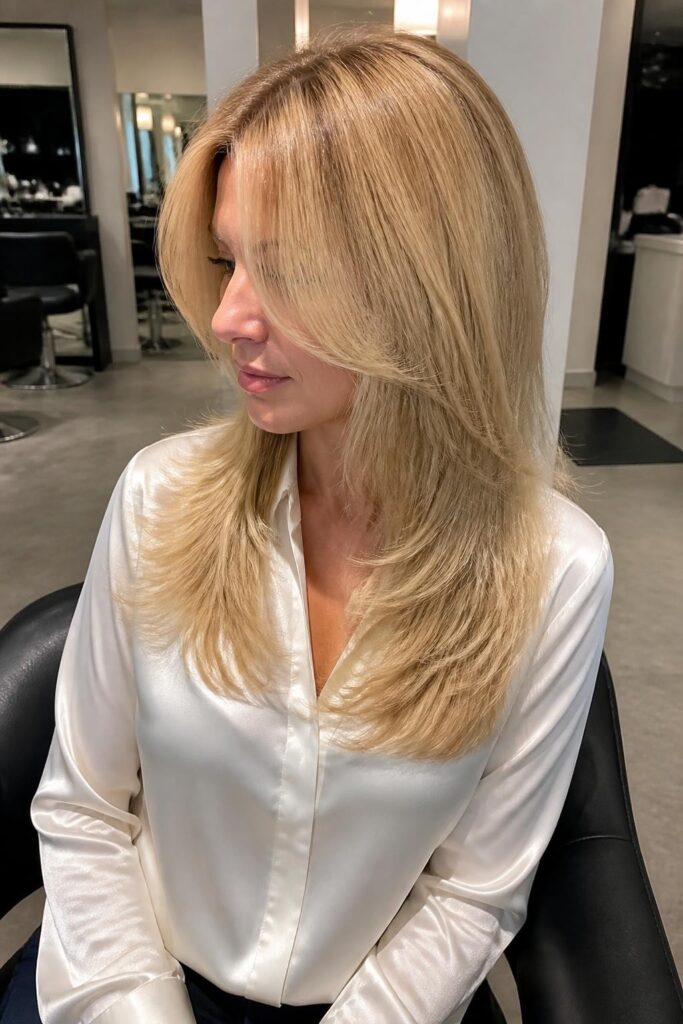 7. Long wolf cut with feathered layers