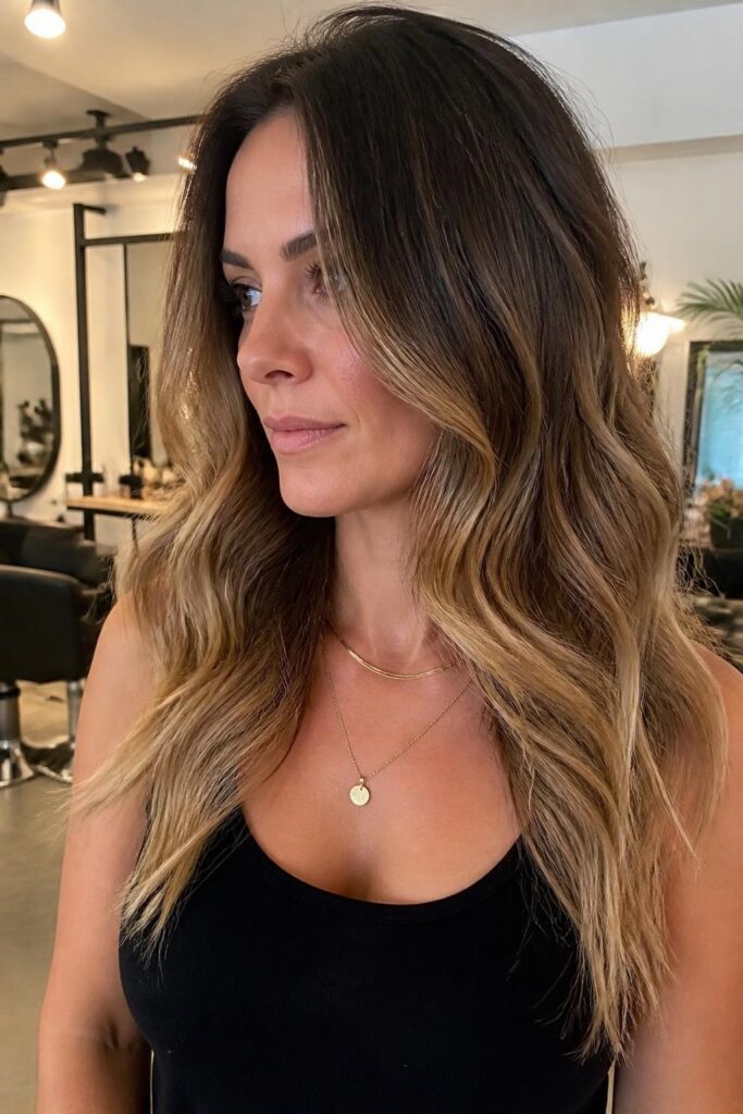 8. Caramel highlights with dark roots