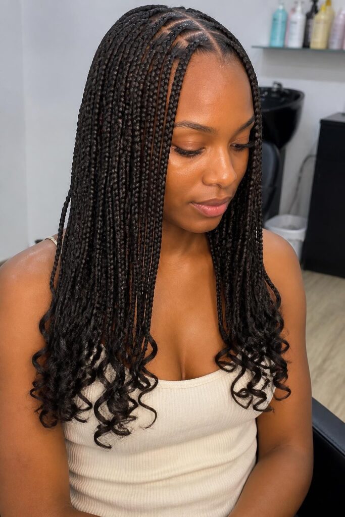 8. Knotless braids with heart shaped curls at the ends