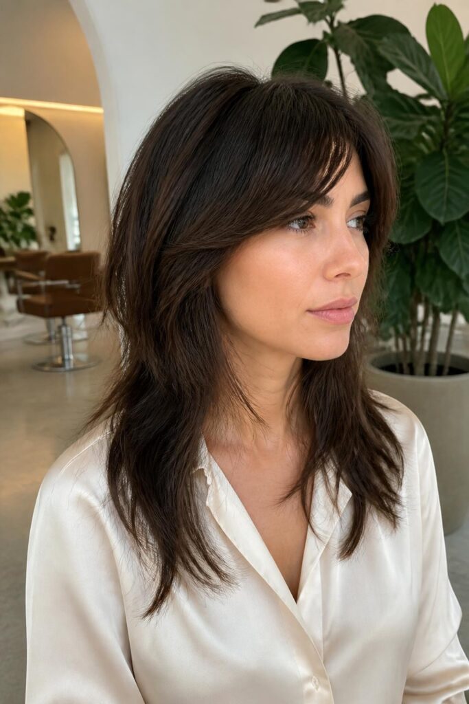 8. Wolfcut with side swept bangs