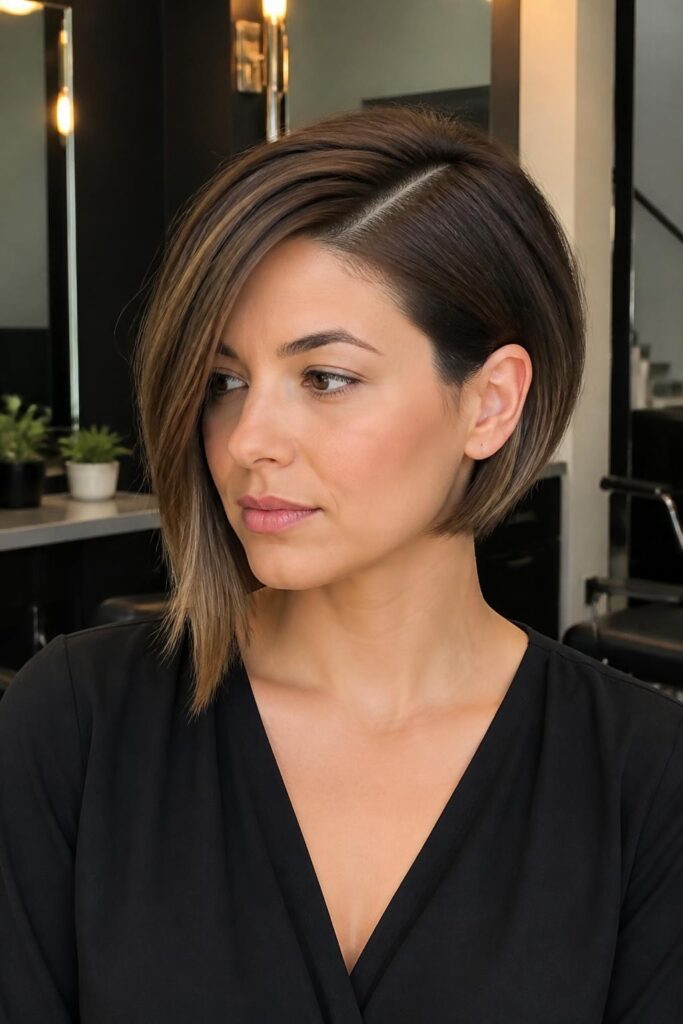9. Asymmetric bob with deep side part