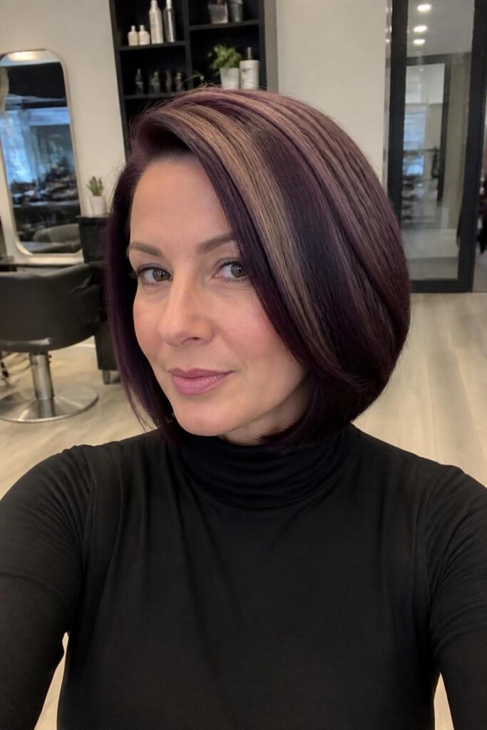 9. Blonde highlights on plum bob