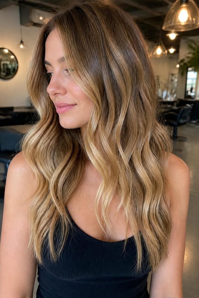9. Golden brown highlights on dirty blonde