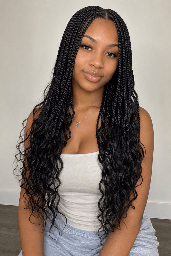 Classic long knotless braids with wavy ends