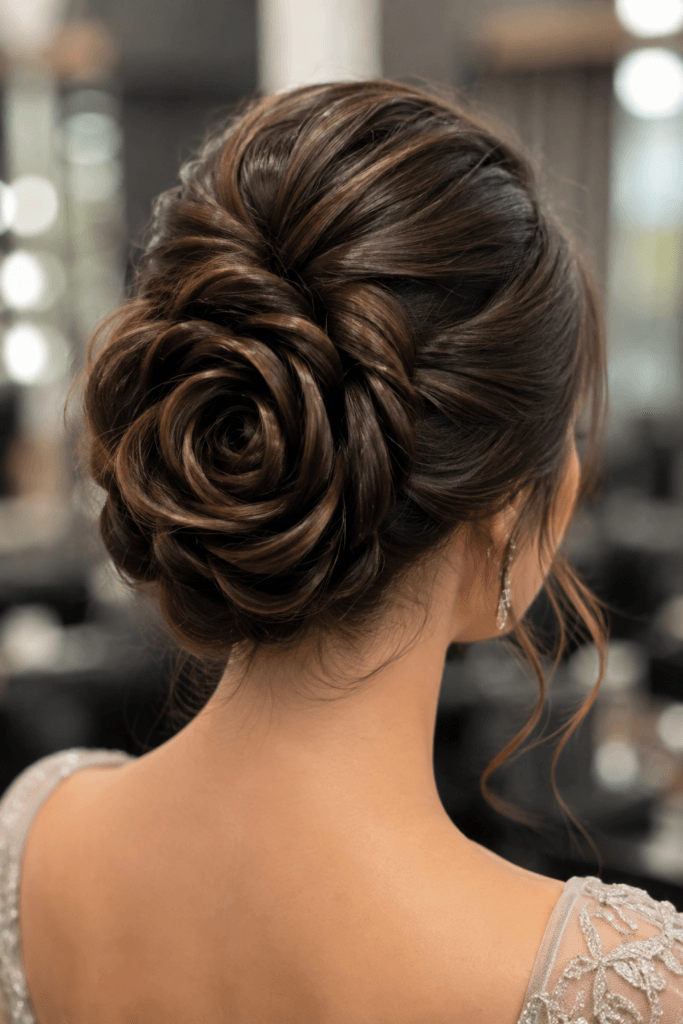 Rosette bun with petal twists