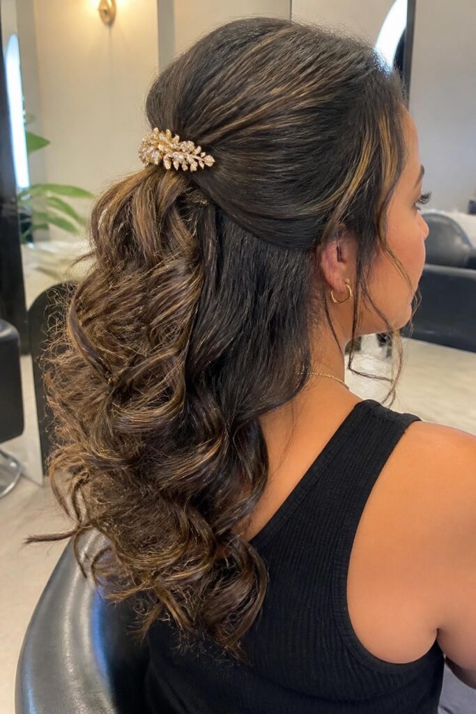 Accessorized half pony with curls