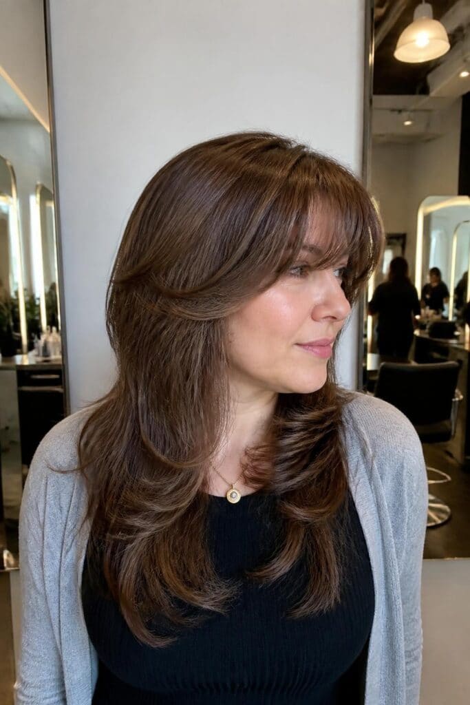 Angled Layers with Feathered Bangs hairstyle