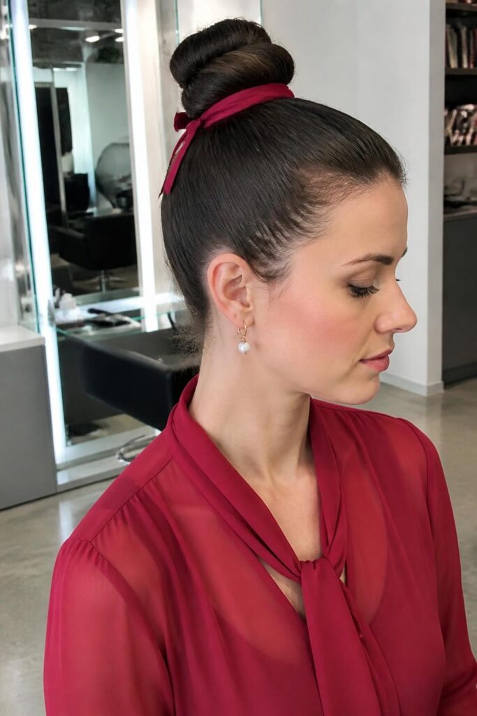 Ballerina bun with a ribbon wrap