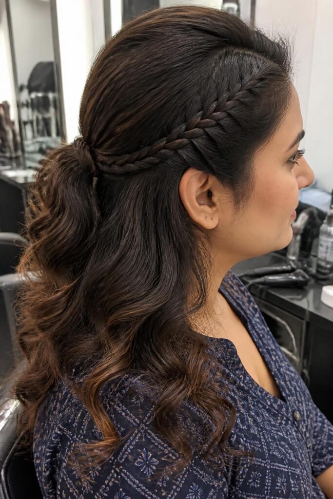Braided accent half pony with loose curls