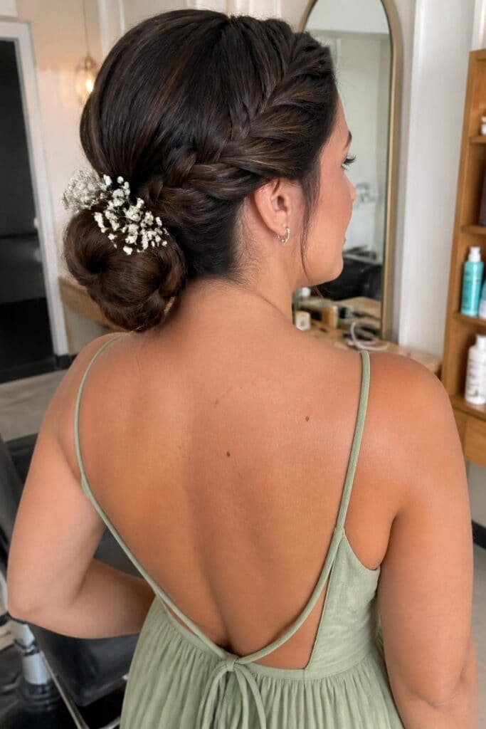Braided Low Bun with Flowers hairstyle