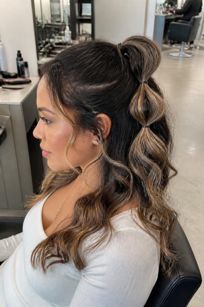 Bubble half pony with curled sections