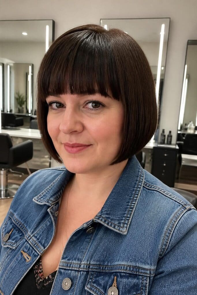 Chin Length Bob with Blunt Bangs hairstyle