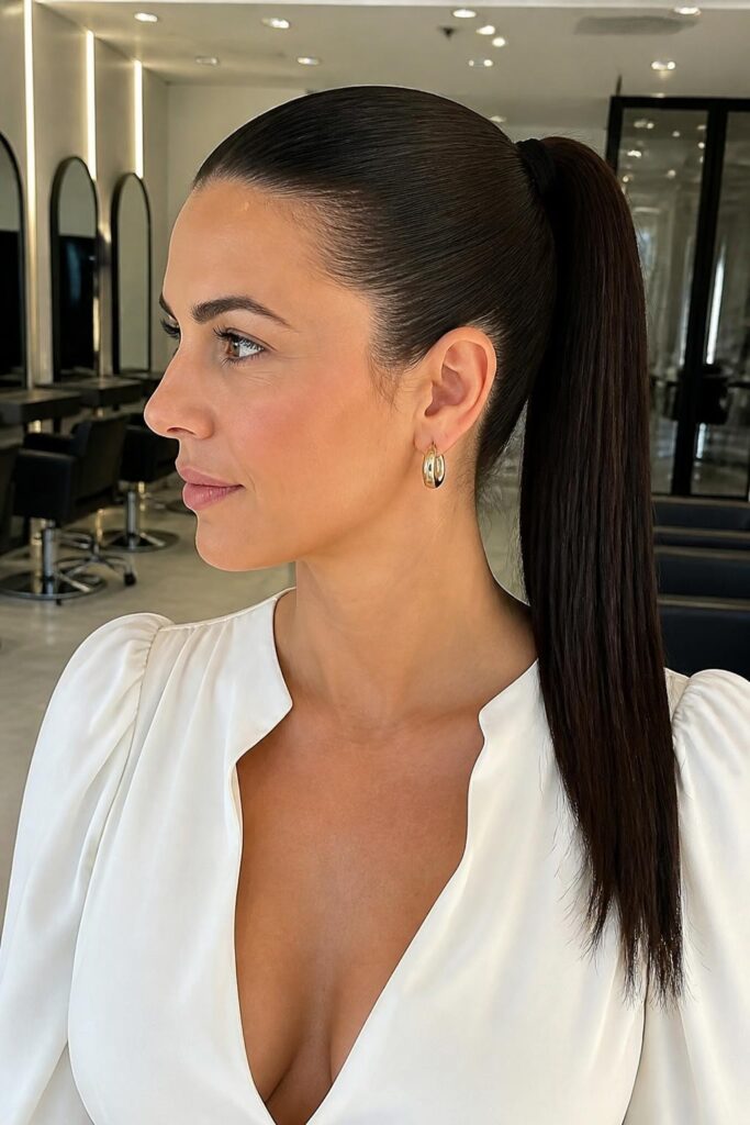 Classic high slick back ponytail