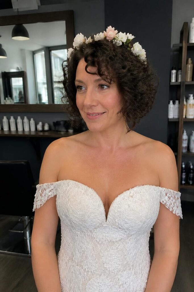 Curly bob with flower crown