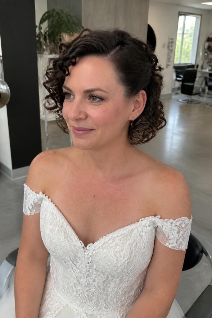 Curly bob with side swept curls