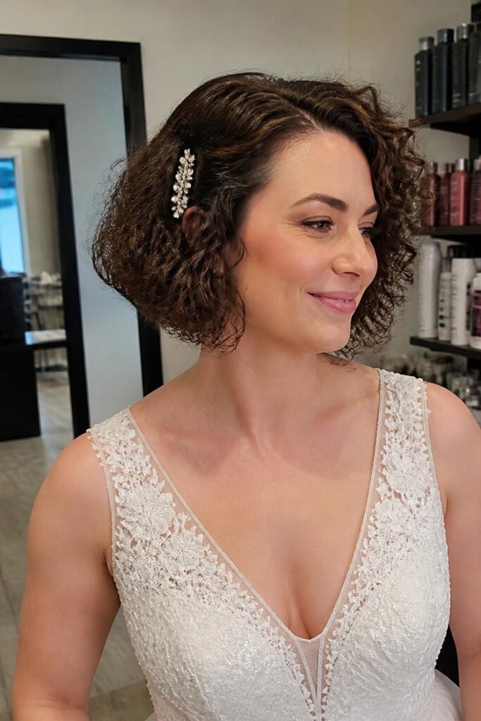Curly bob with sparkling hair clip