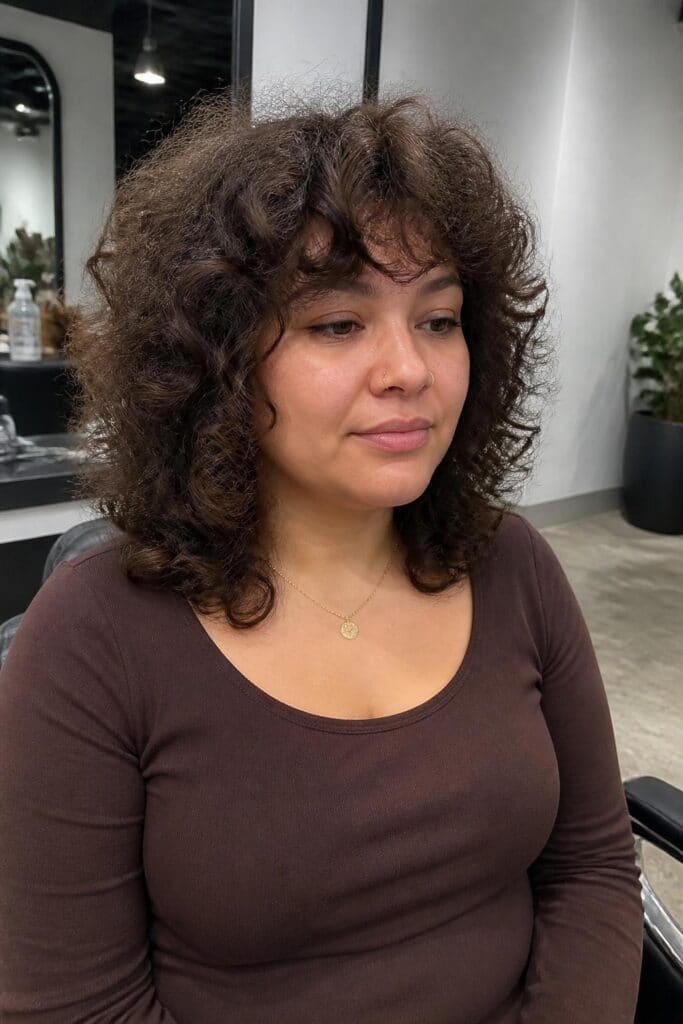 Curly Layered Cut with Fringe hairstyle