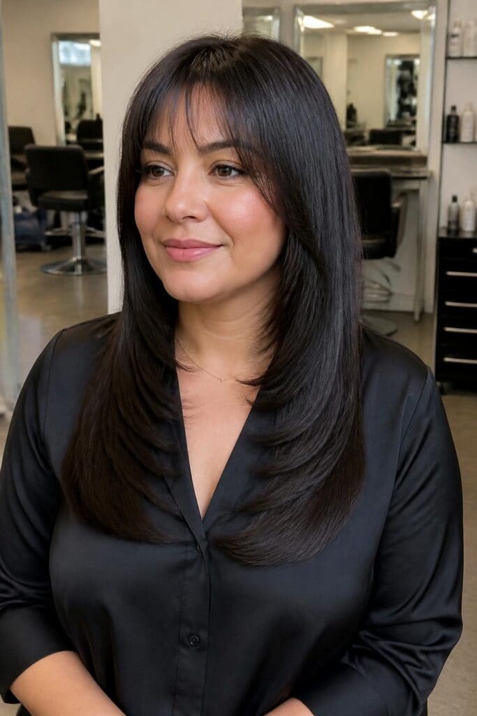 Face Framing Layers with Baby Bangs hairstyle