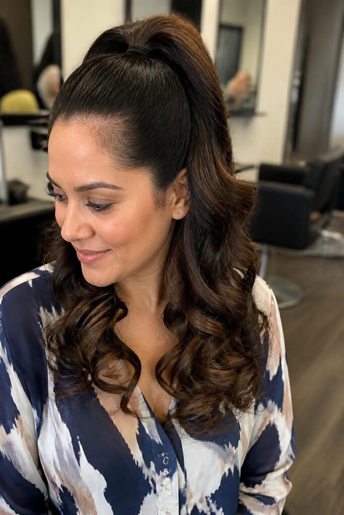 Half pony with defined barrel curls
