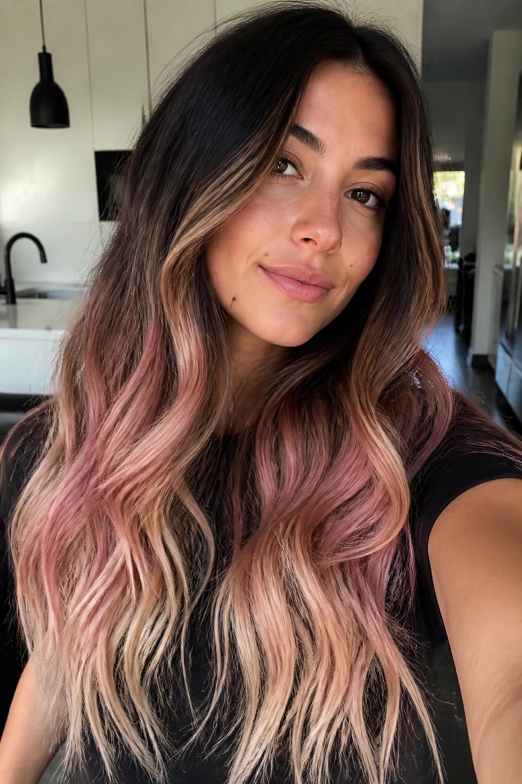 Woman with long hair with blended neapolitan ombre