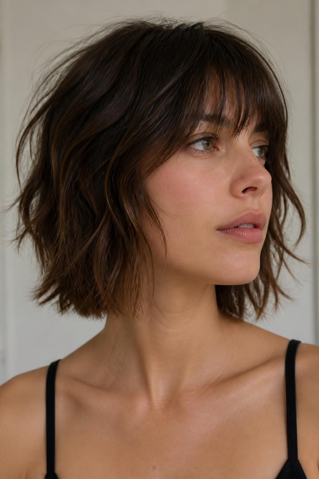 Woman with classic choppy shaggy bob haircut