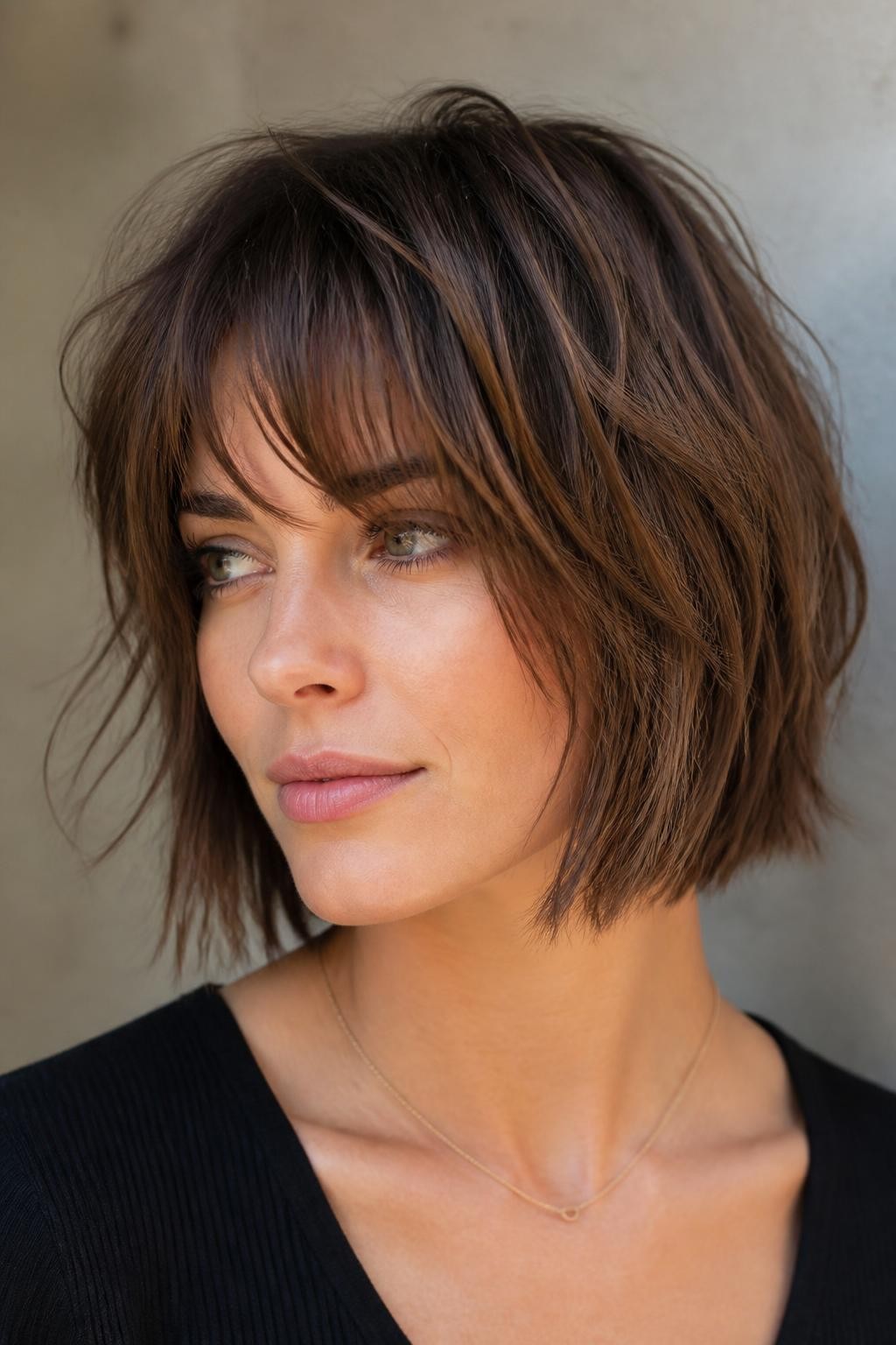 Woman with textured shaggy bob for fine hair