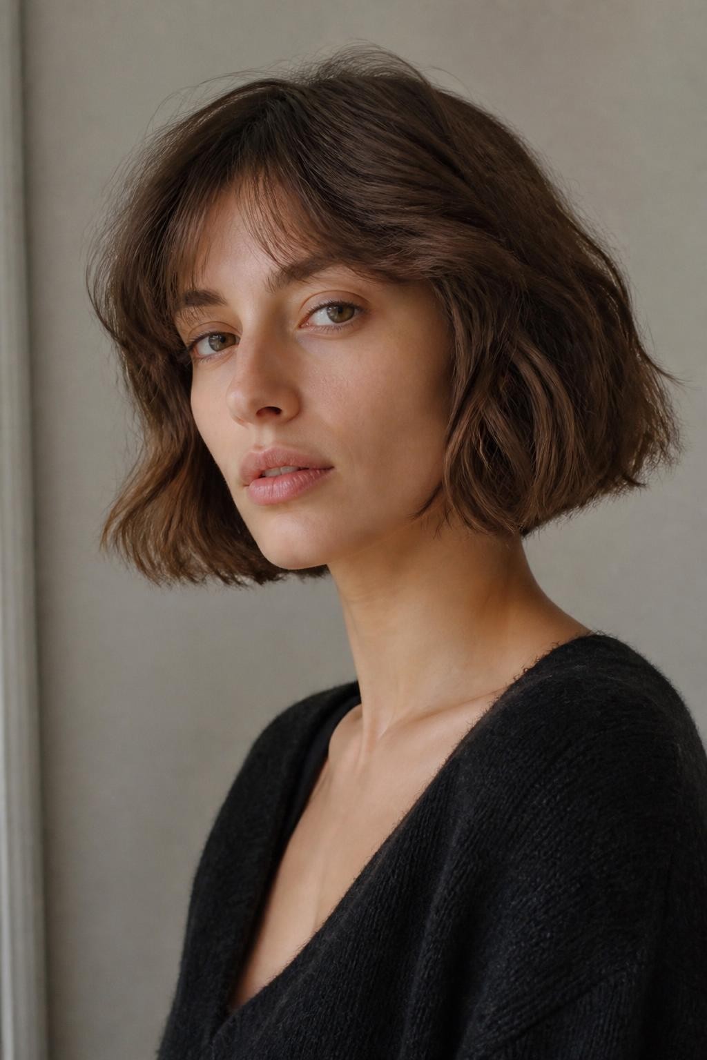 Woman with shaggy french bob haircut