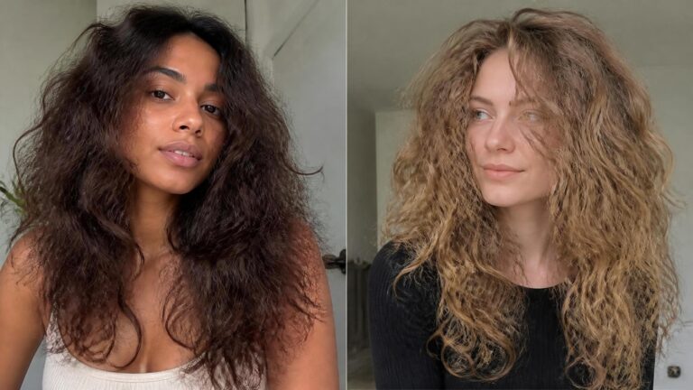 Two different women with frizzy wavy hair